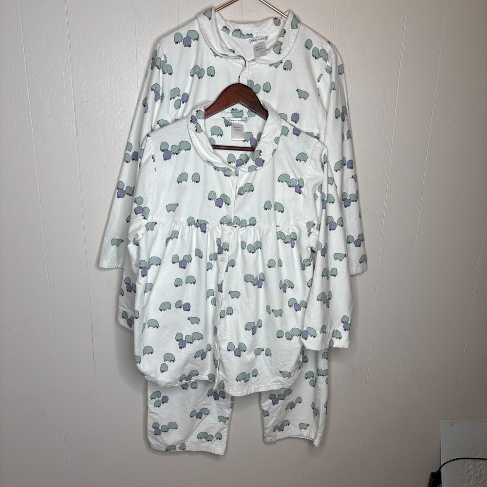 Cuddledown Pajama 3Pc Set 2 Tops 1 Bottom XL White Grazing Sheep Flannel Cotton